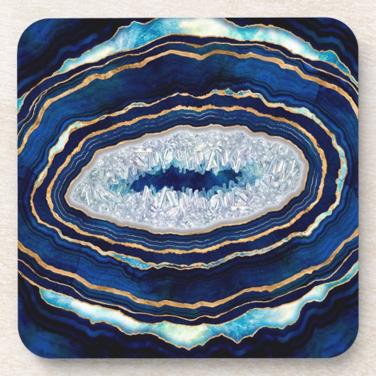 Dark Blue Geode und Gold Digital Art Getränkeuntersetzer (Vorderseite)