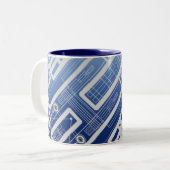 Dark Blue Geometric Circuit Board Zweifarbige Tasse (Vorderseite Links)