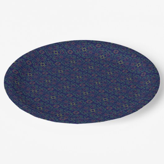 Dark Blue Geometric Paper Plate Pappteller (Schrägansicht)
