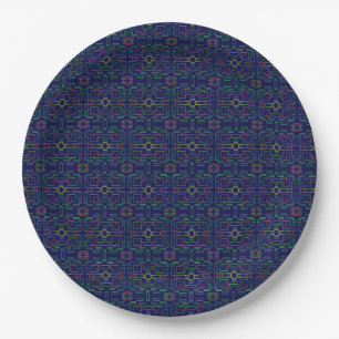 Dark Blue Geometric Paper Plate Pappteller