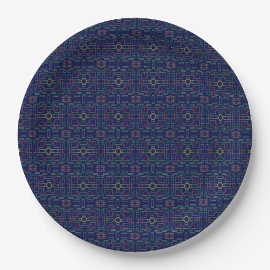 Dark Blue Geometric Paper Plate Pappteller (Vorderseite)