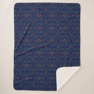 Dark Blue Geometric Sherpa Blanket Sherpadecke