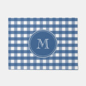 Dark Blue Gingham Kariert Monogram Welcome Fußmatte (Vorderseite)
