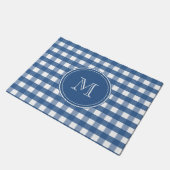 Dark Blue Gingham Kariert Monogram Welcome Fußmatte (Schrägansicht)