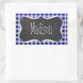 Dark Blue Gingham; Vintager Chalkboard-Look Rechteckiger Aufkleber (Tasche)