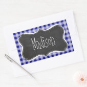 Dark Blue Gingham; Vintager Chalkboard-Look Rechteckiger Aufkleber (Umschlag)