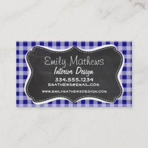 Dark Blue Gingham; Vintager Chalkboard-Look Visitenkarte
