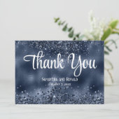 Dark Blue Glitzer and Foil Wedding Danke Card (Stehend Vorderseite)