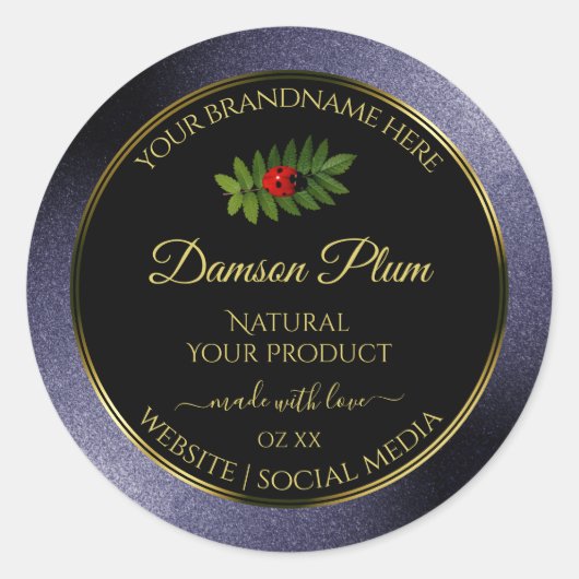 Dark Blue Glitzer Black Gold Product Label Ladybug Runder Aufkleber (Vorderseite)