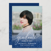 Dark Blue Glitzer Ombre Girly Foto Abschluss Ankündigung (Vorne/Hinten)