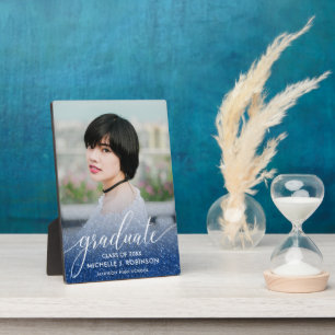 Dark Blue Glitzer Ombre Girly Foto Abschluss Fotoplatte