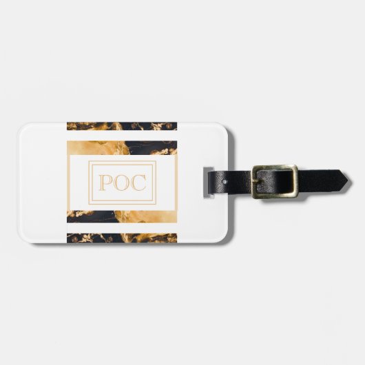 Dark Blue Gold Abstrakt Monogram Gepäckanhänger (Vorderseite horizontal)