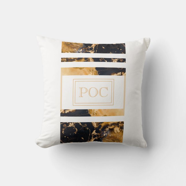 Dark Blue Gold Abstrakt Monogram Kissen (Vorderseite)