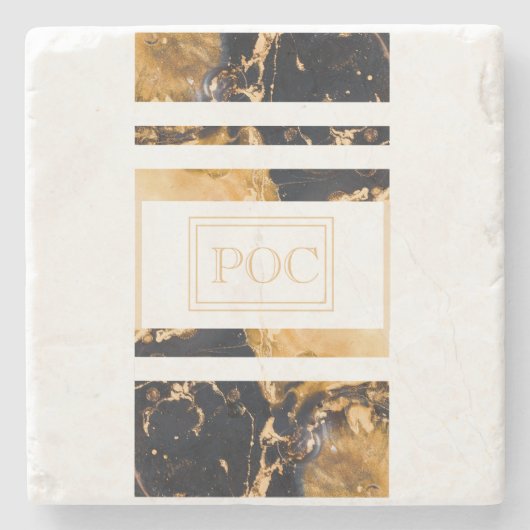 Dark Blue Gold Abstrakt Monogram Steinuntersetzer (Vorderseite)