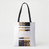 Dark Blue Gold Abstrakt Monogram Tasche (Vorderseite)