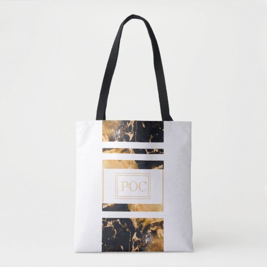 Dark Blue Gold Abstrakt Monogram Tasche (Vorderseite)