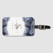 Dark Blue Gold Agate Geode Monogram Script Gepäckanhänger (Vorderseite (Horizontal))
