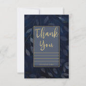 Dark Blue Gold Botanical Blätter Modern Vielen Dan Einladung (Vorderseite)