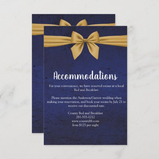 Dark Blue Gold Bow Begleitkarte (Vorne/Hinten)