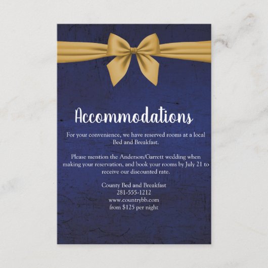 Dark Blue Gold Bow Begleitkarte (Vorderseite)