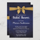 Dark Blue Gold Bow Dusche Einladung (Vorne/Hinten)