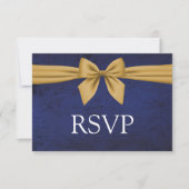 Dark Blue Gold Bow RSVP Karte (Vorderseite)