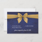 Dark Blue Gold Bow RSVP Karte (Rückseite)