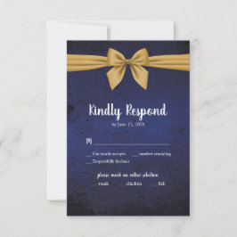 Dark Blue Gold Bow RSVP Karte