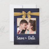 Dark Blue Gold Bow Save The Date (Vorderseite)