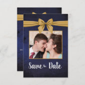 Dark Blue Gold Bow Save The Date (Vorne/Hinten)