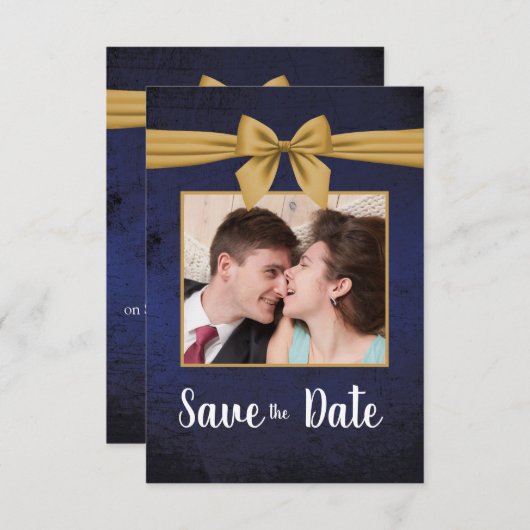 Dark Blue Gold Bow Save The Date (Vorne/Hinten)
