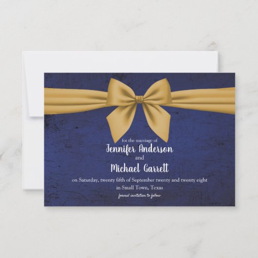 Dark Blue Gold Bow Save The Date (Rückseite)