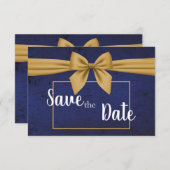 Dark Blue Gold Bow Save The Date (Vorne/Hinten)