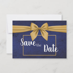 Dark Blue Gold Bow Save The Date