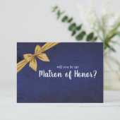 Dark Blue Gold Bow wirst du meine Ehrenmatrone sei (Stehend Vorderseite)