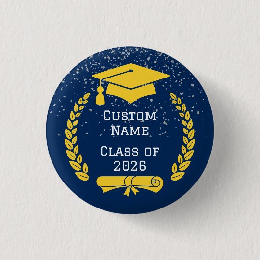 Dark Blue & Gold Class of 2026 Graduation Button (Vorderseite)