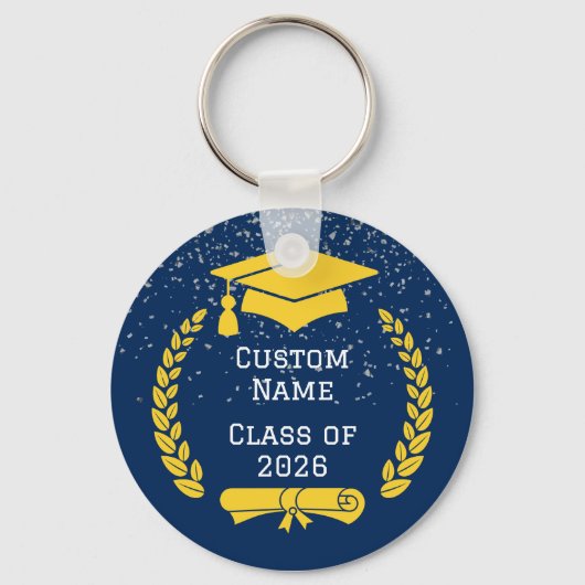 Dark Blue & Gold Class of 2026 Graduation Keychain Schlüsselanhänger (Vorderseite)