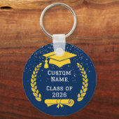 Dark Blue & Gold Class of 2026 Graduation Keychain Schlüsselanhänger (Vorderseite)