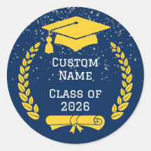 Dark Blue & Gold Class of 2026 Graduation Sticker