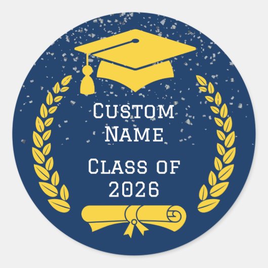 Dark Blue & Gold Class of 2026 Graduation Sticker (Vorderseite)