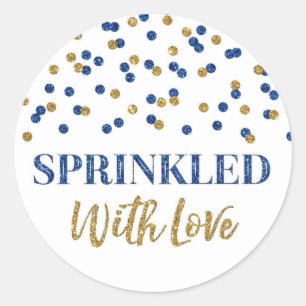 Dark Blue Gold Confetti Sprinkler mit Liebe Runder Aufkleber