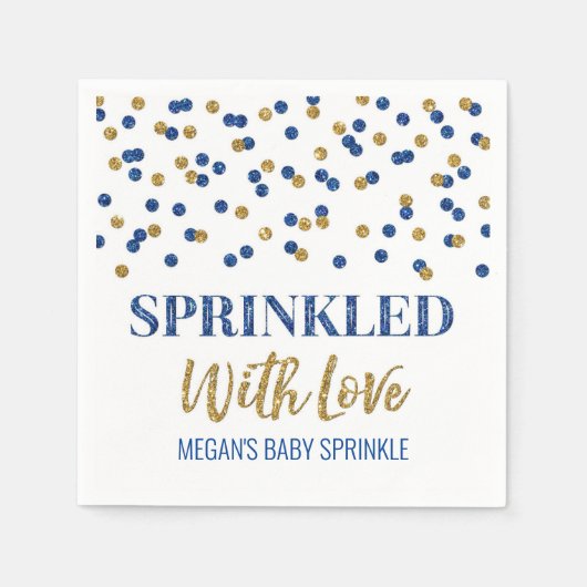 Dark Blue Gold Confetti Sprinkler mit Liebe Serviette (Vorderseite)
