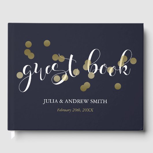 Dark Blue & Gold Confetti Wedding Gästebuch (Vorderseite)