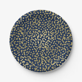 Dark Blue & Gold Dots Confetti Elegantes Glam Pappteller