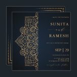 Dark Blue Gold Elegant Mandala Indian Wedding Einladung<br><div class="desc">Dark Blue Gold Elegant Mandala Indian Wedding Einladung</div>