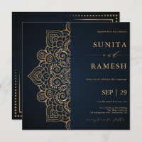Dark Blue Gold Elegant Mandala Indian Wedding