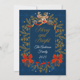 Dark Blue Gold Elegant Merry & Bright Christmas Feiertagskarte