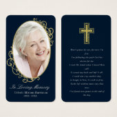 Dark Blue Gold Foto Beerdigungskarte (Vorne & Hinten)