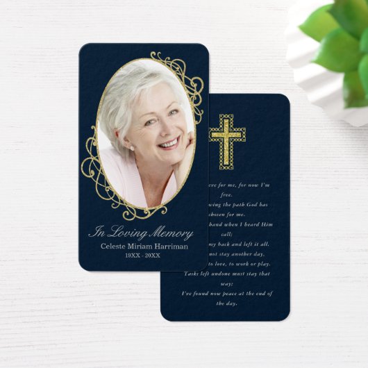 Dark Blue Gold Foto Beerdigungskarte (Schreibtisch)