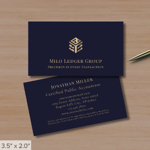 Dark Blue Gold Geometric Logo Visitenkarte
